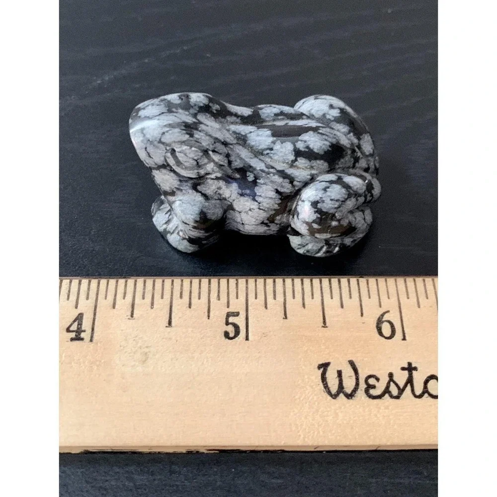 Natural Snowflake Obsidian Frog Figurines Decorative Collectible